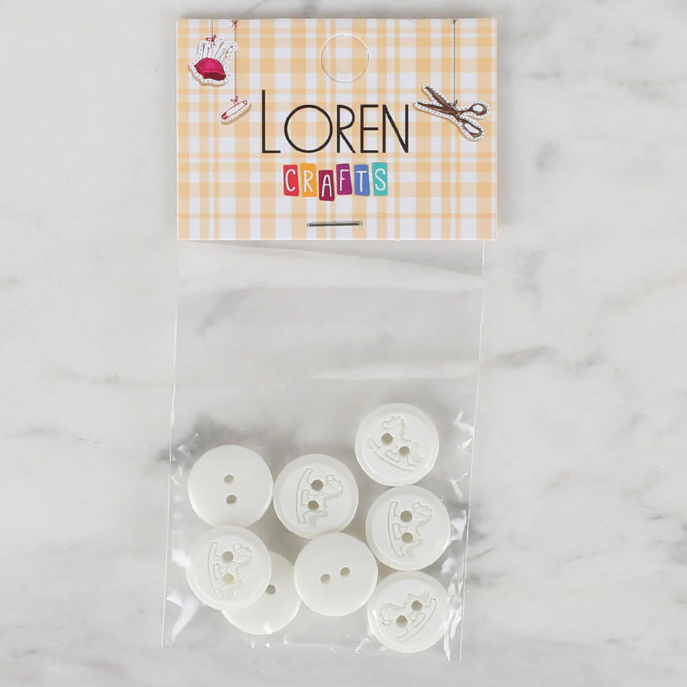 Loren Crafts 8 Pack Round Button, White - 493