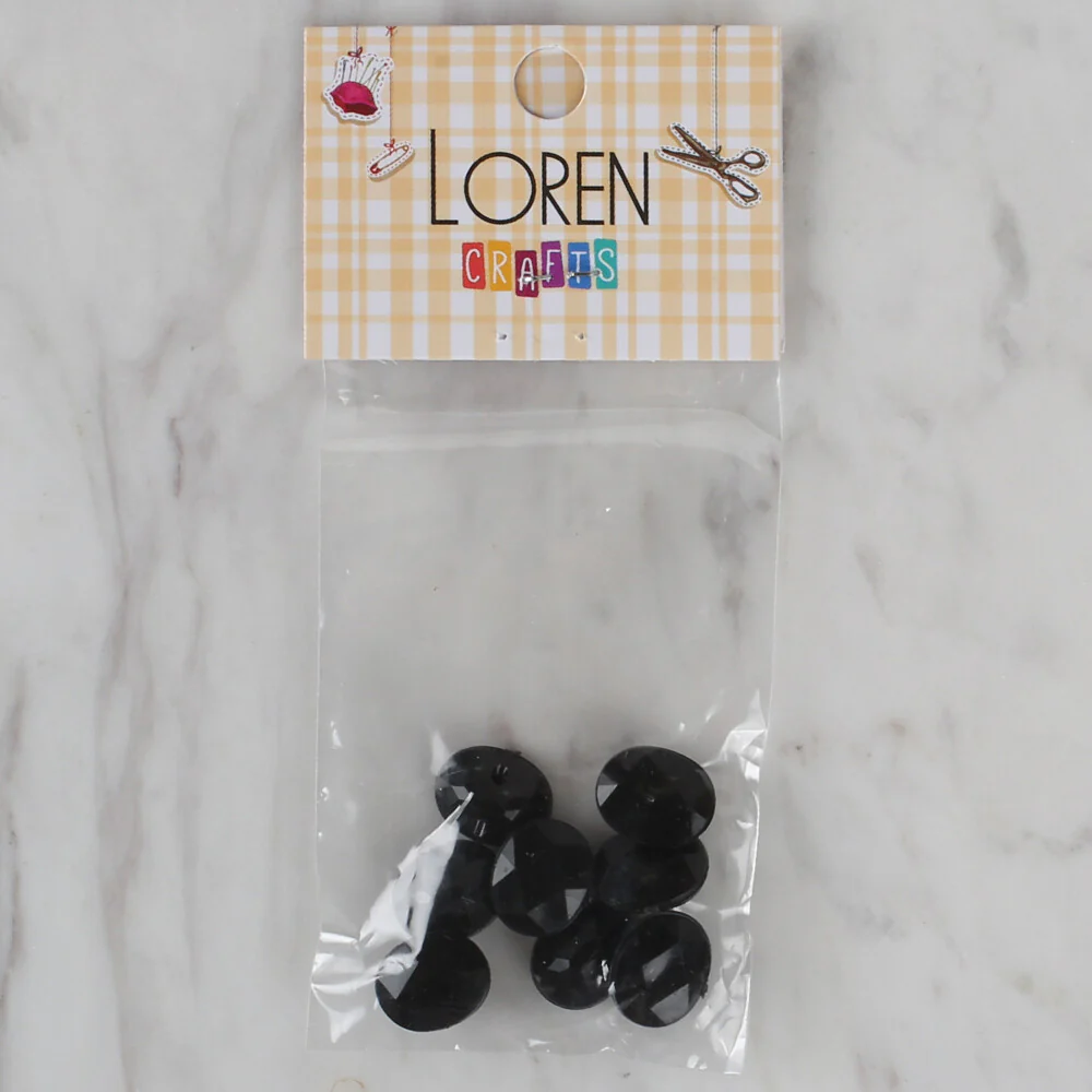 Loren Crafts 8 Pack Shiny Button, Black - 230