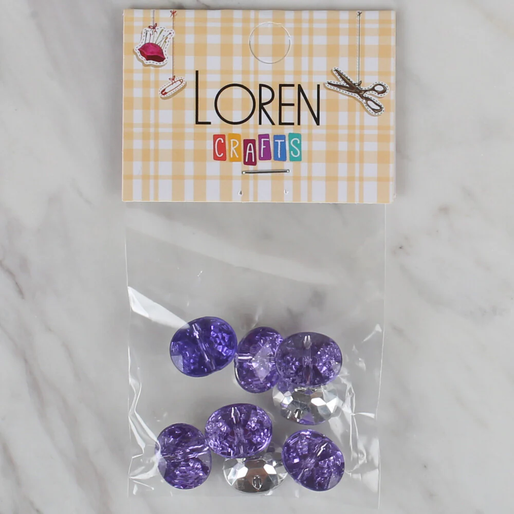 Loren Crafts 8 Pack Shiny Button, Lilac- 235