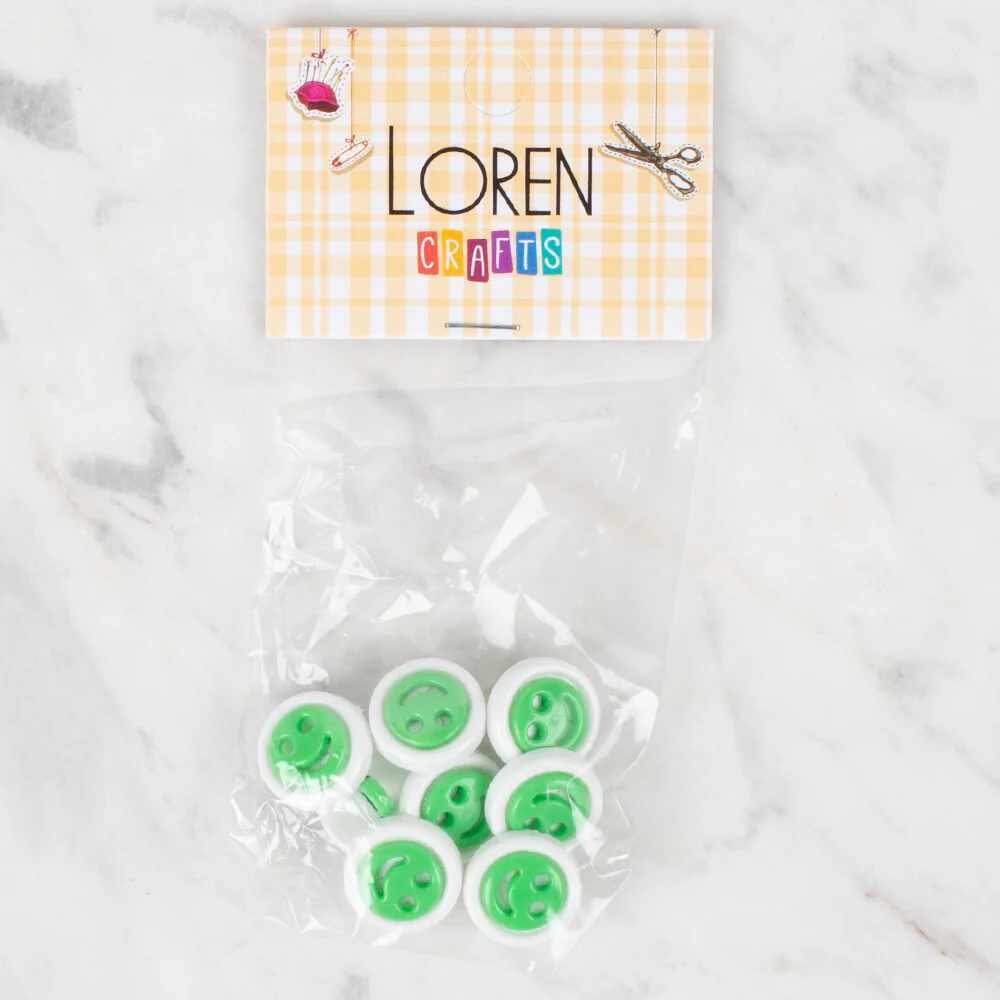 Loren Crafts 8 Pack Smiley Button, Green - 638