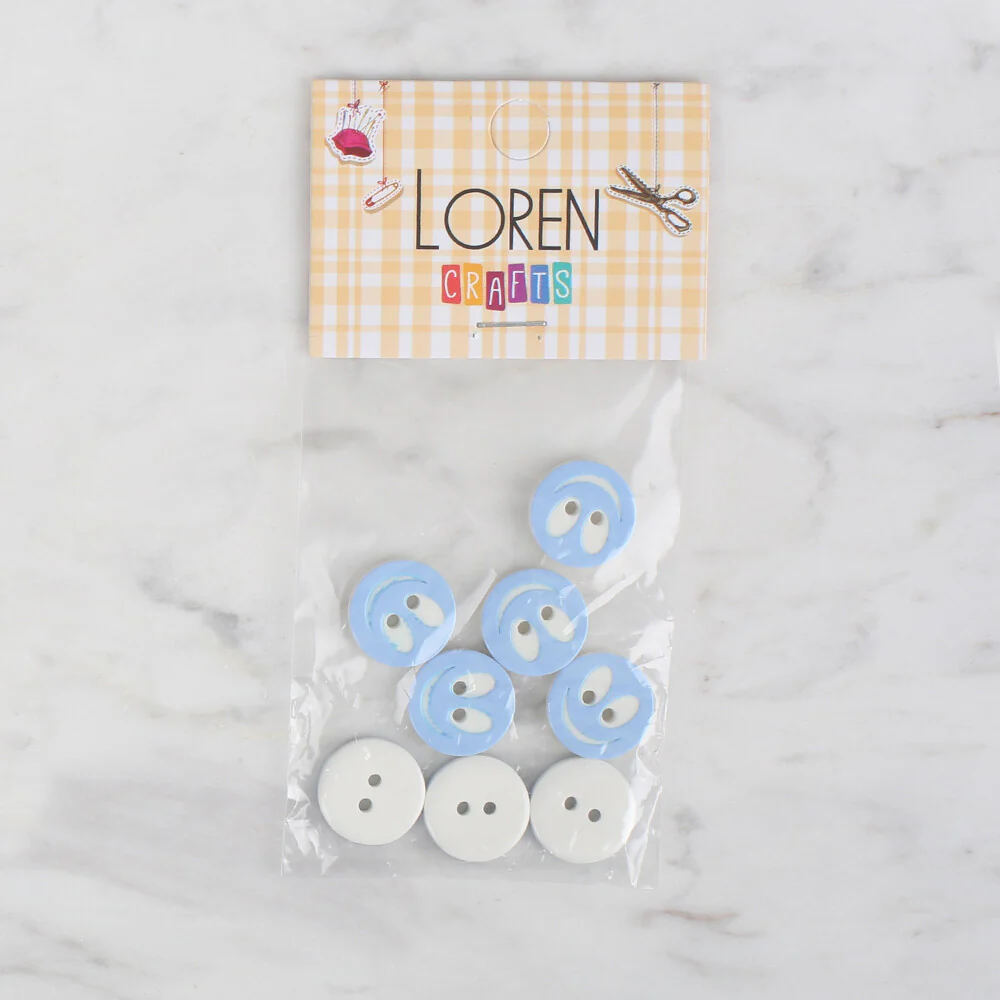Loren Crafts 8 Pack Smiley Button, Light Blue - 525