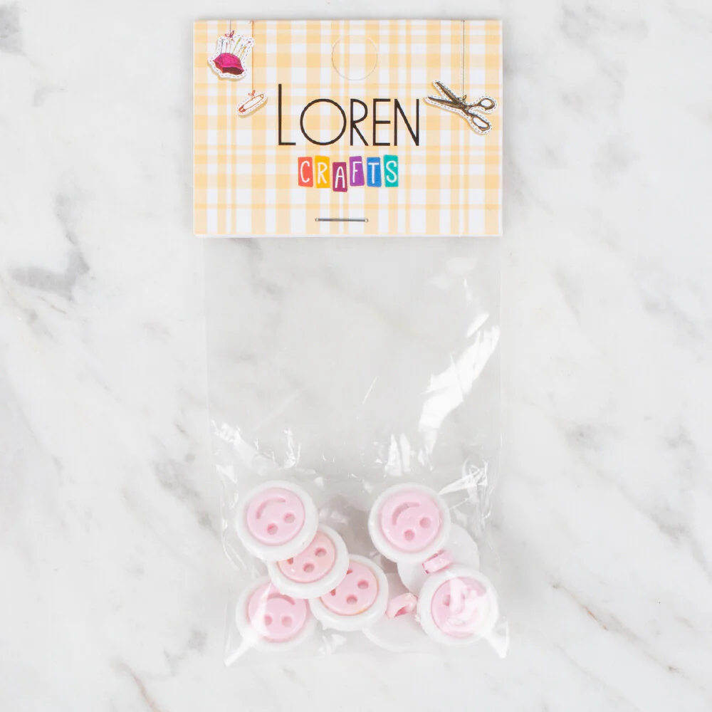 Loren Crafts 8 Pack Smiley Button, Pink - 635