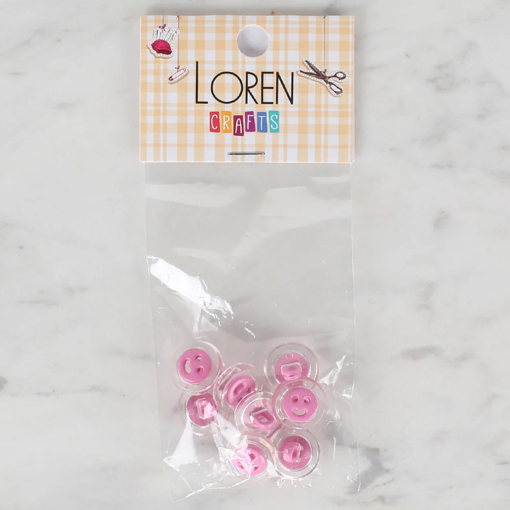 Loren Crafts 8 Pack Transparent Button, Pink- 260