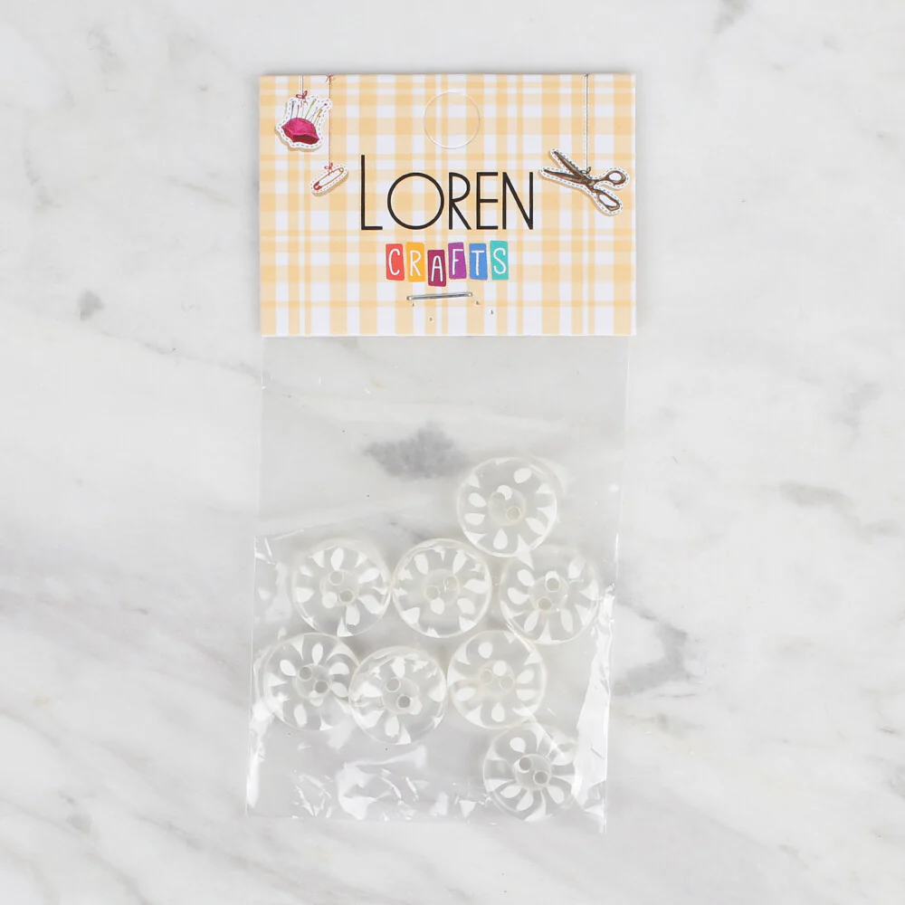 Loren Crafts 8 Pack Transparent Button, White- 28