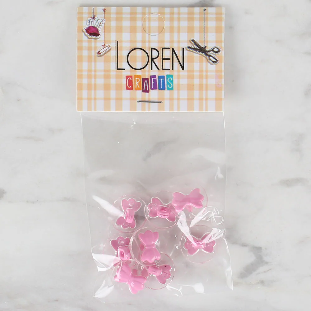 Loren Crafts 8 Pack Transparent Ribbon Button, Pink- 253