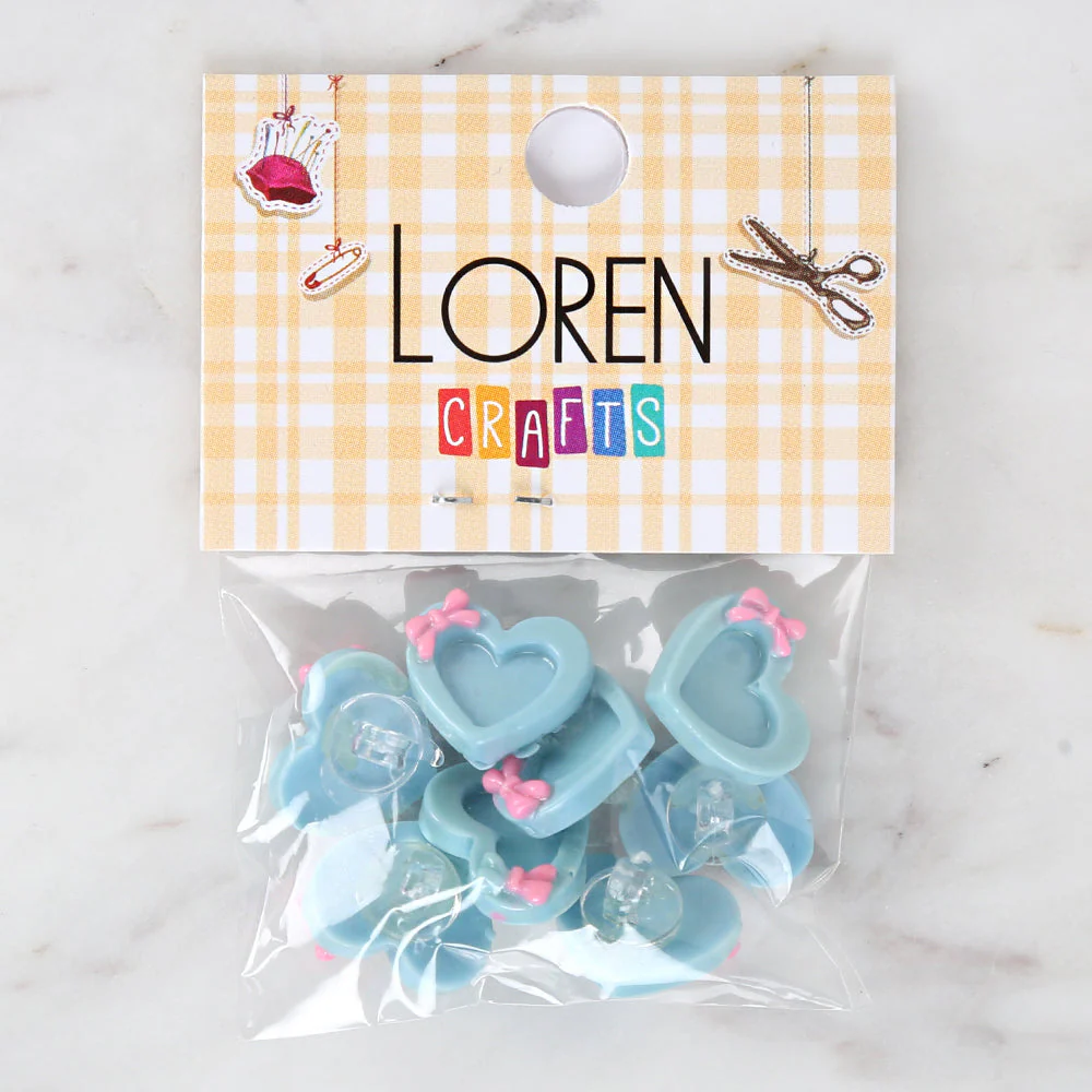 Loren Crafts 8-piece Blue Heart Button - 3014