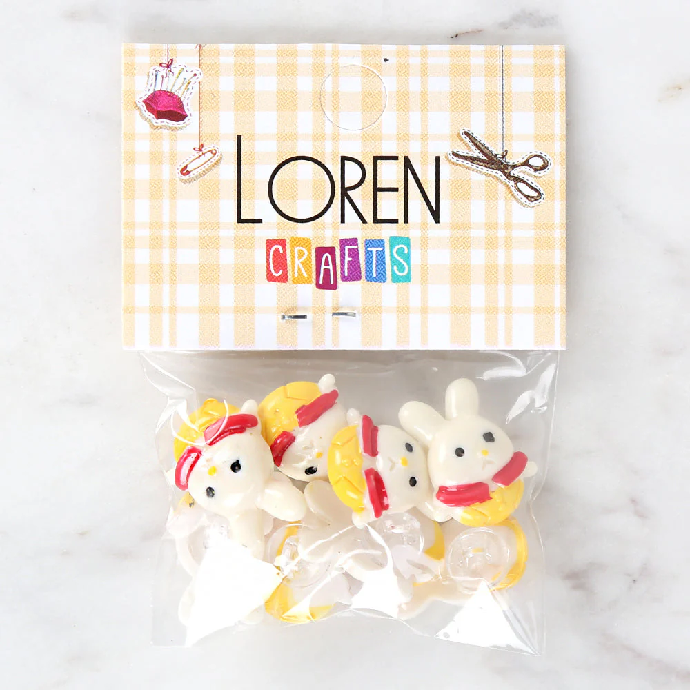 Loren Crafts 8-piece Yellow-Red Rabbit Button - 3030