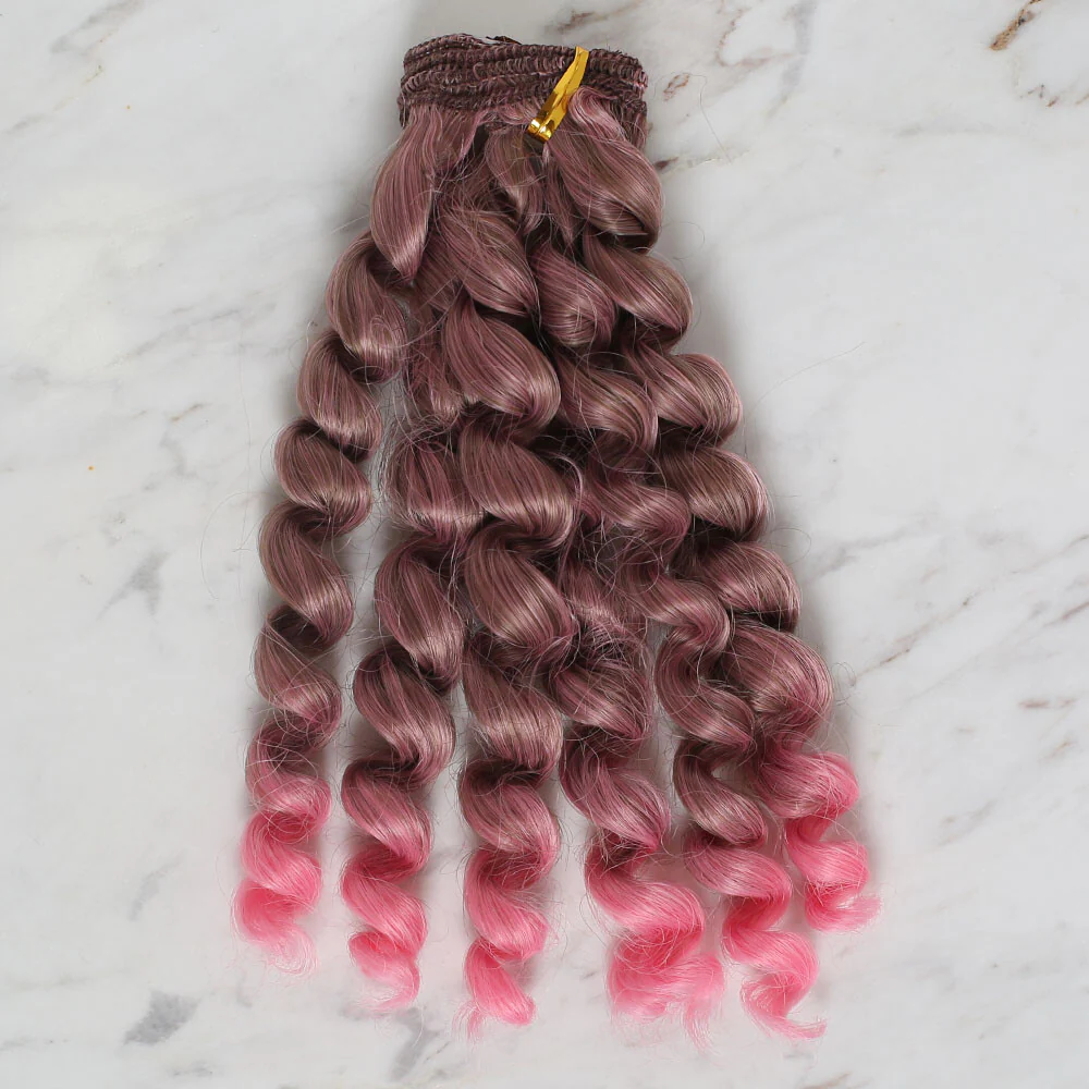Loren Crafts Synthetic Doll Hair, Curly Pink-Brown - Image 2
