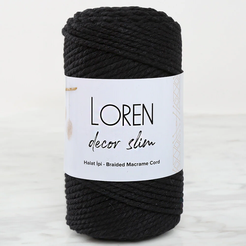Loren Decor Slim Macrame Yarn, Black - L006