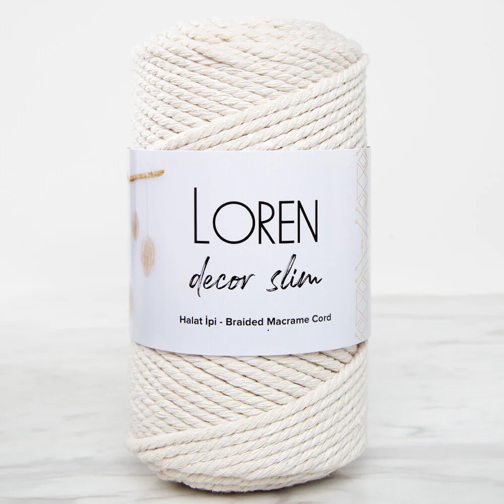 Loren Decor Slim Macrame Yarn, Cream - L002