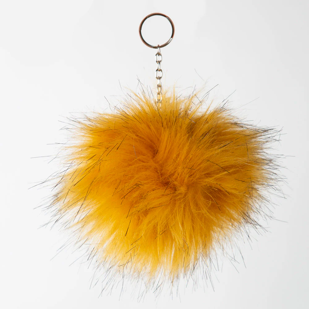 Loren Faux Fur Pom Pom, Orange - Image 3