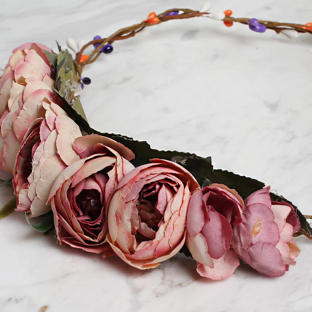 Loren Floral Circle Crown, Dusty Pink - Image 3