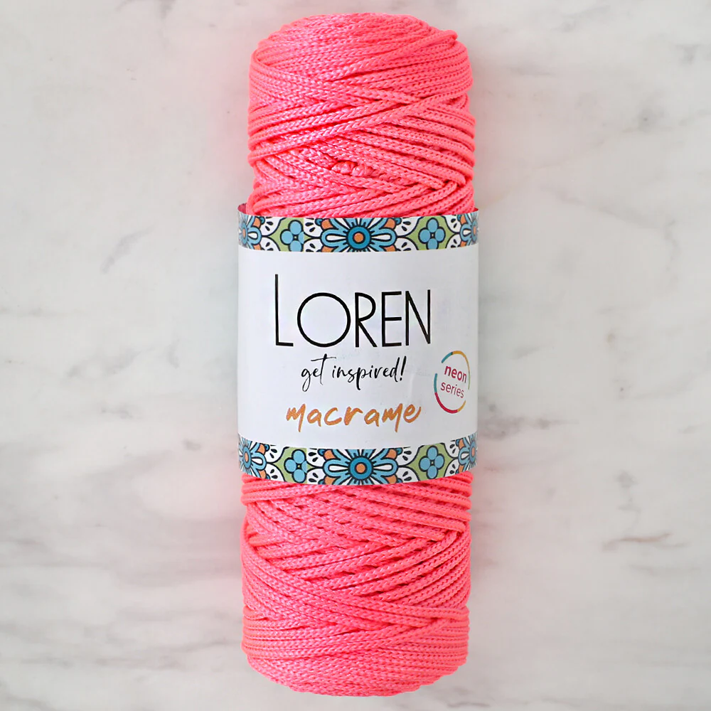 Loren Macrame Knitting Yarn, Neon Pink - L116