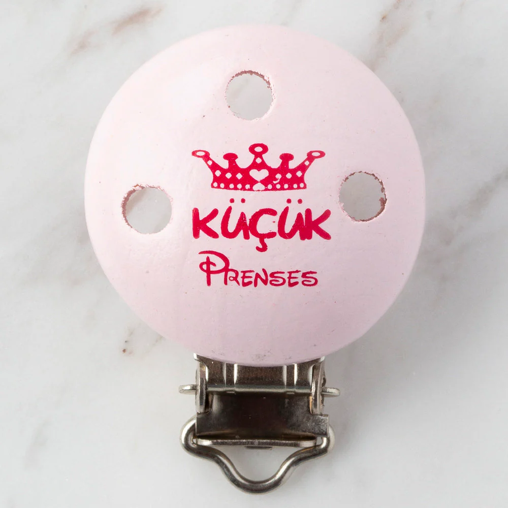 Loren Round Shaped Wooden Pacifier Clip, Pink - Small Princess