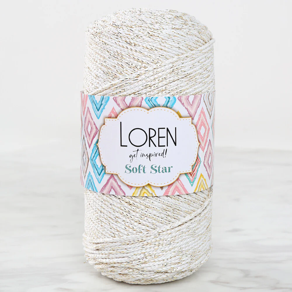 Loren Soft Star Macrame Yarn, Thread Gold Glittery Cream - RM103