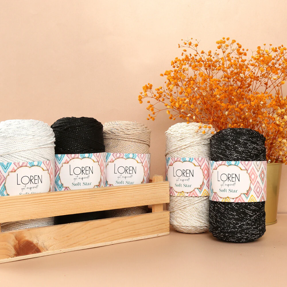 Loren Soft Star Macrame Yarn, Thread Gold Glittery Cream - RM103 - Image 3