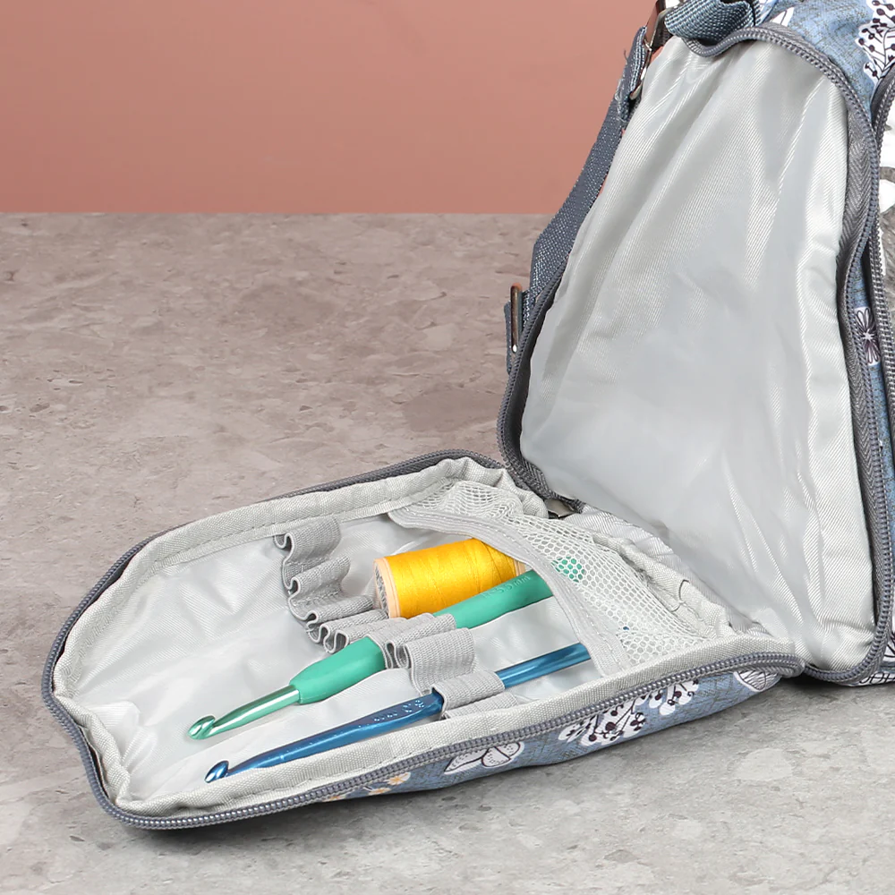 Nas Knitting Bag, Floral Grey - Image 3