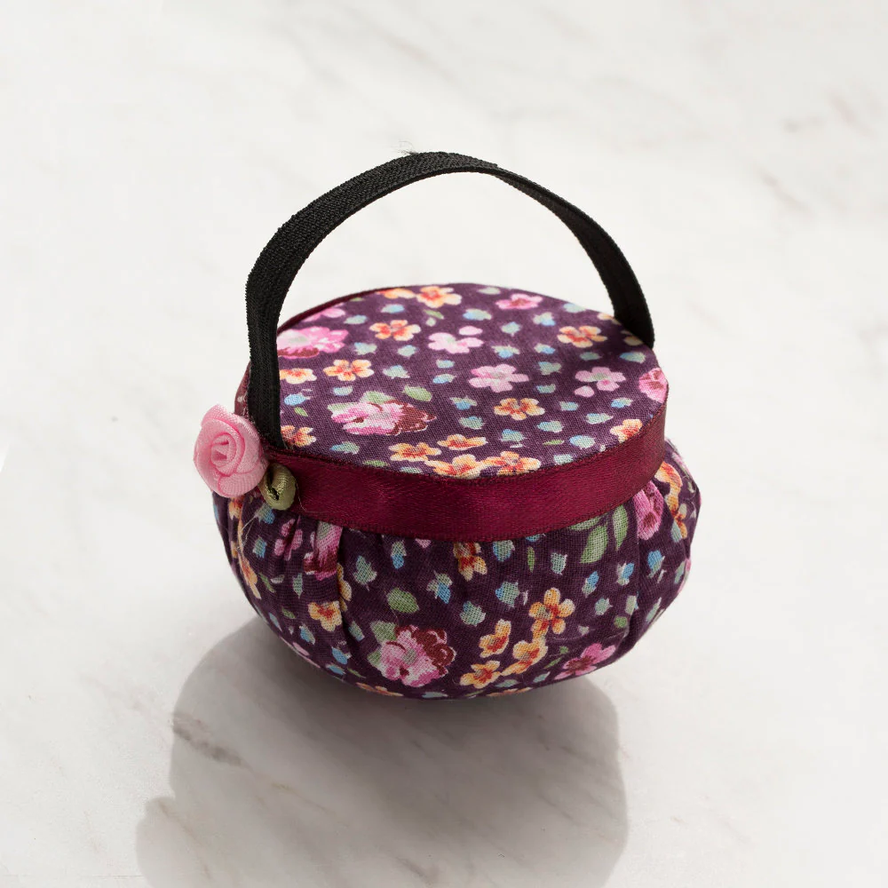 Loren Wrist Pincushion, Purple Flowers - Image 2