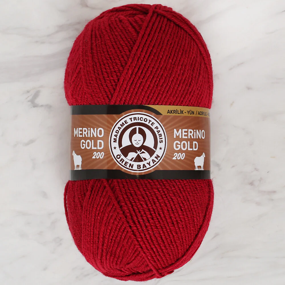 Madame Tricote Paris Merino Gold 200 Knitting Yarn, Red - 034