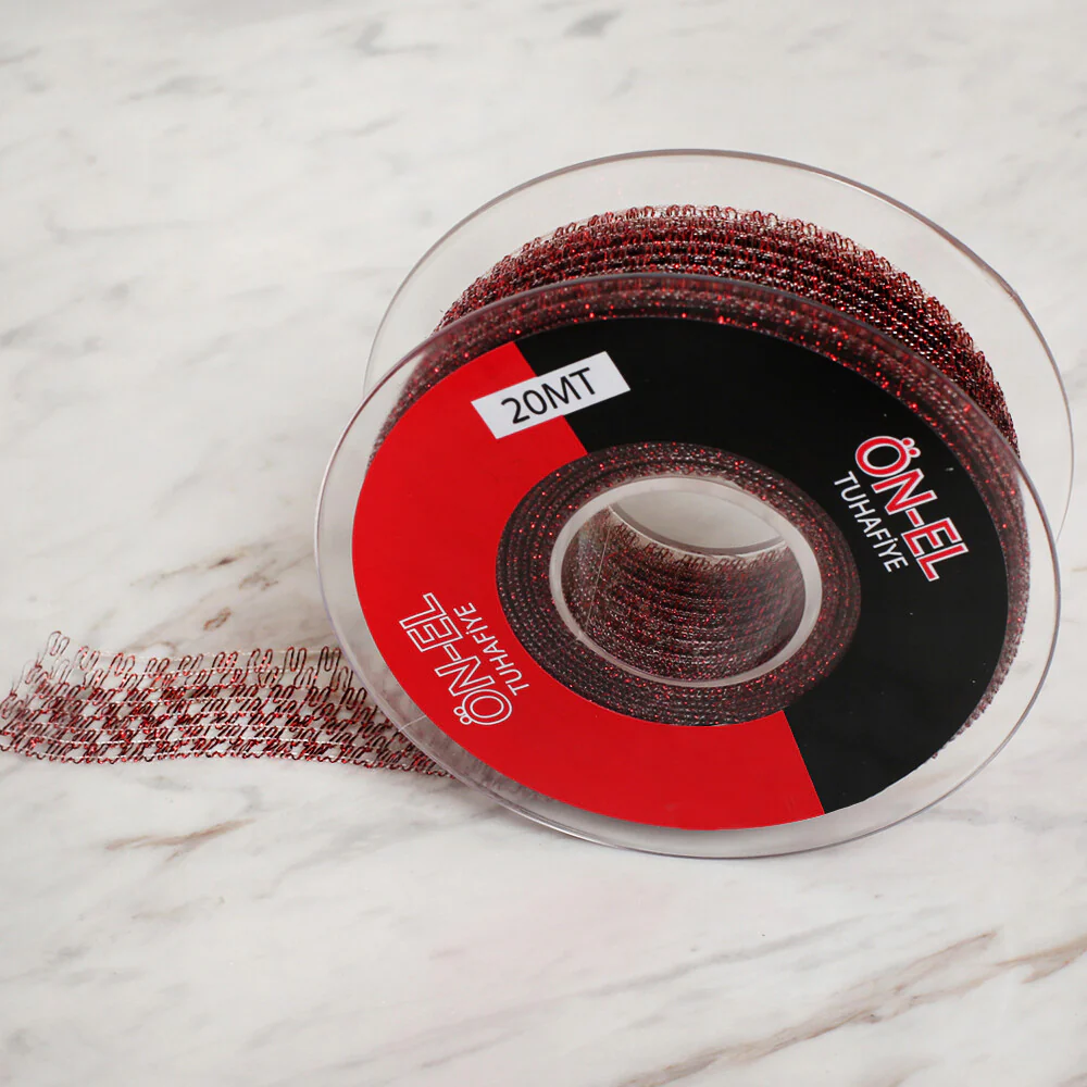 Önel 2.5 cm 20 m Mesh Ribbon, Red - Image 2