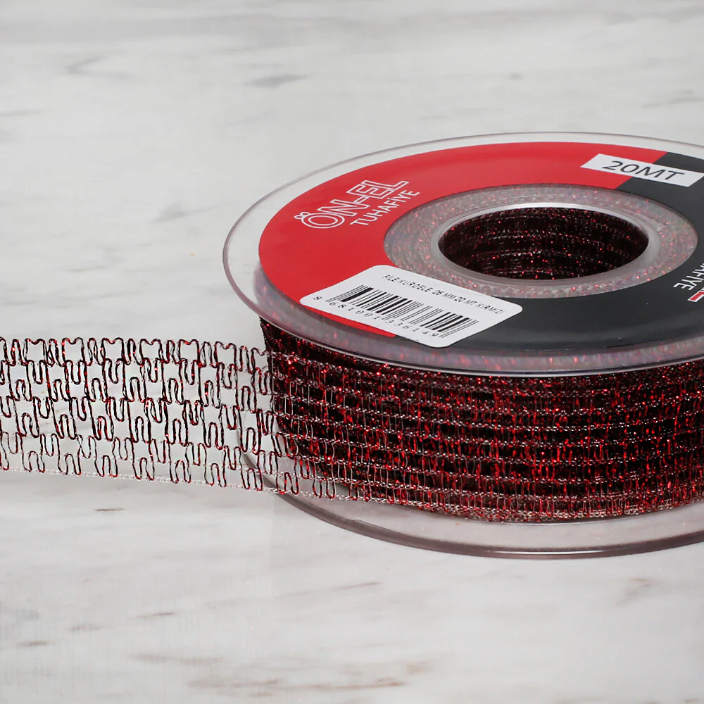 Önel 2.5 cm 20 m Mesh Ribbon, Red - Image 3