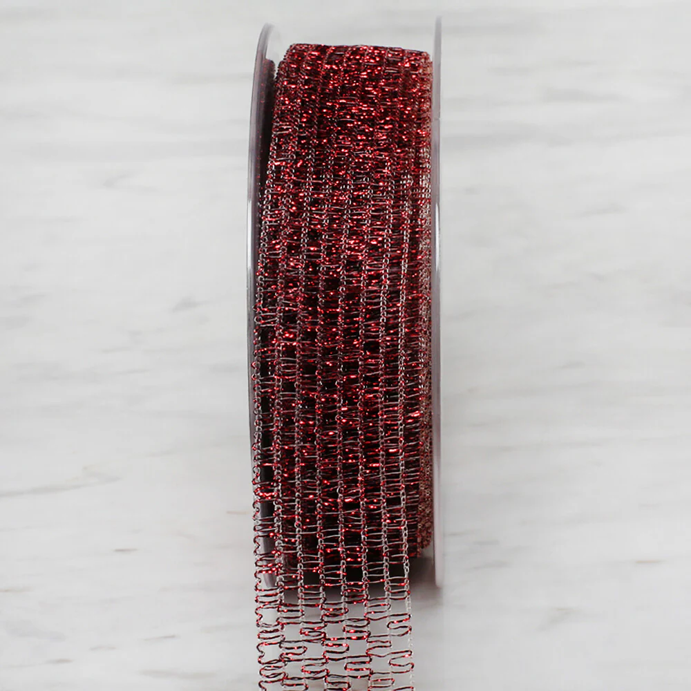 Önel 2.5 cm 20 m Mesh Ribbon, Red - Image 4
