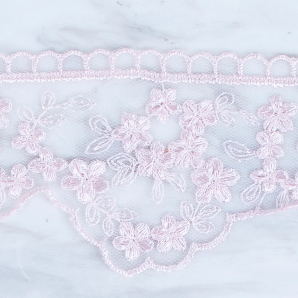 Önel Lace Ribbon, 5 cm, Light Pink, Flower Patterned - 3406