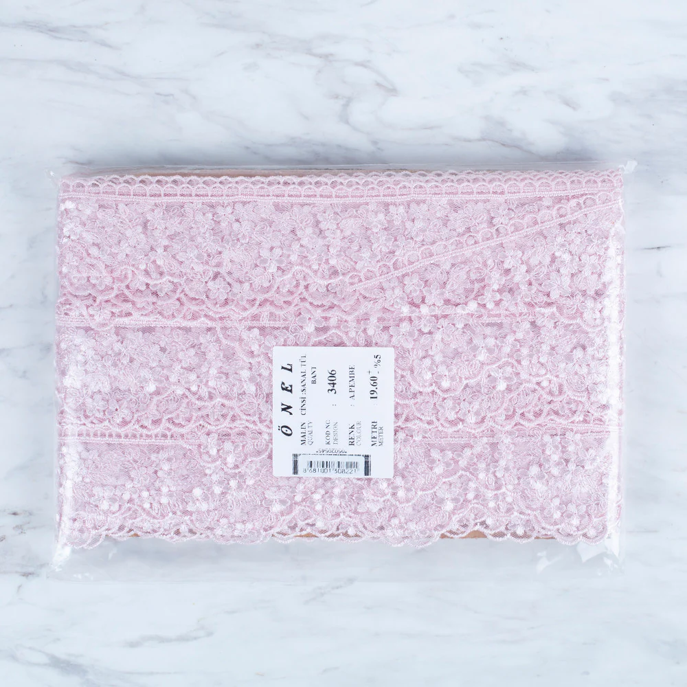 Önel Lace Ribbon, 5 cm, Light Pink, Flower Patterned - 3406 - Image 3
