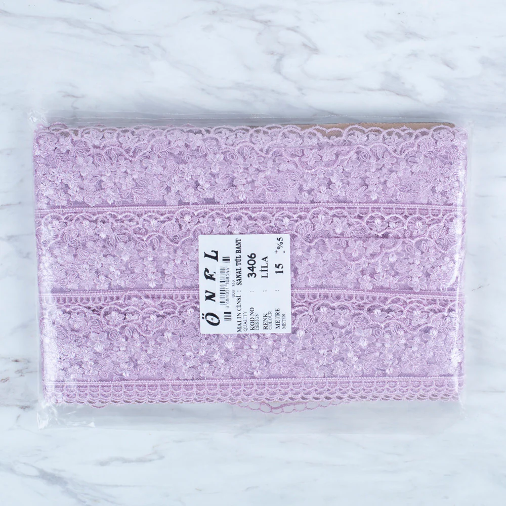 Önel Lace Ribbon, 5 cm, Lilac, Flower Patterned - 3406 - Image 3