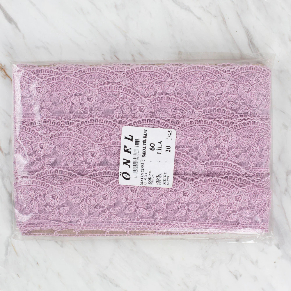 Önel Lace Ribbon, 5 cm, Lilac, Flower Patterned - 60 - Image 3