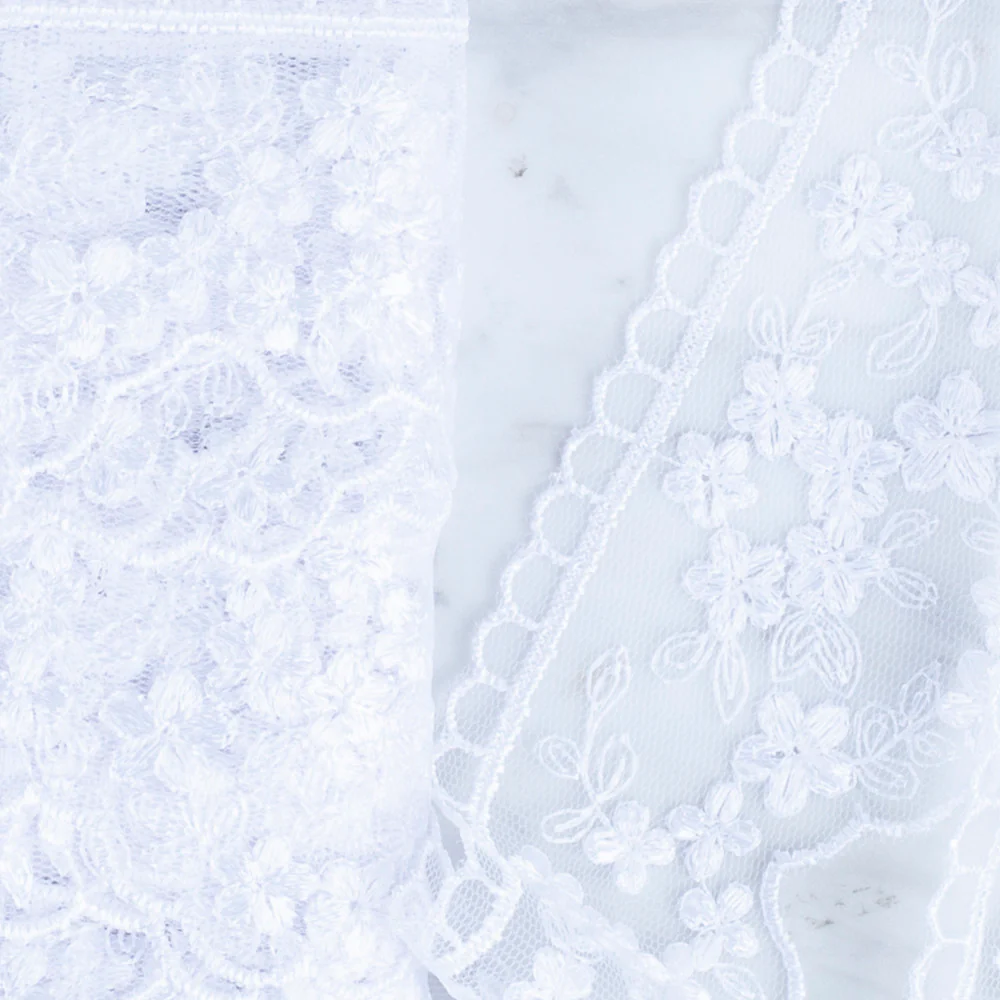 Önel Lace Ribbon, 5 cm, White, Flower Patterned - 3406 - Image 2
