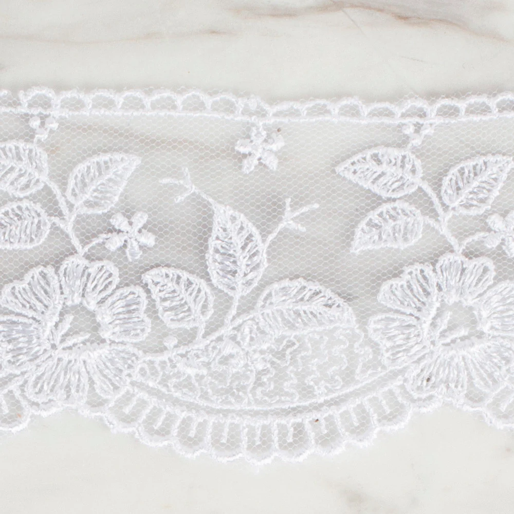 Önel Lace Ribbon, 5 cm, White, Flower Patterned - 60