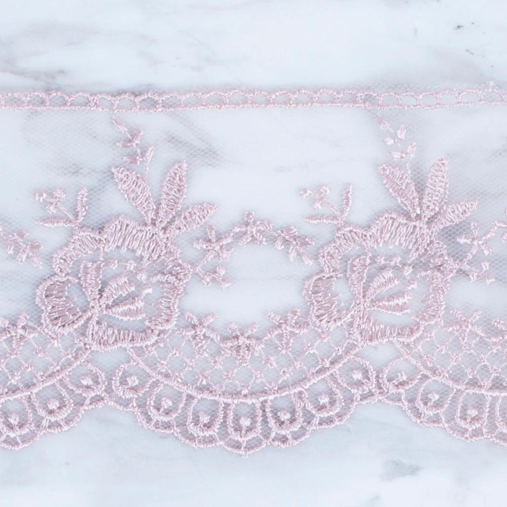 Önel Lace Ribbon, 7 cm, Powder Pink, Flower Patterned - 67