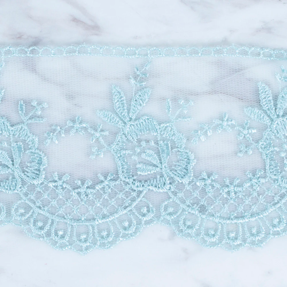 Önel Lace Ribbon, 7 cm, Sea Green, Flower Patterned - 67