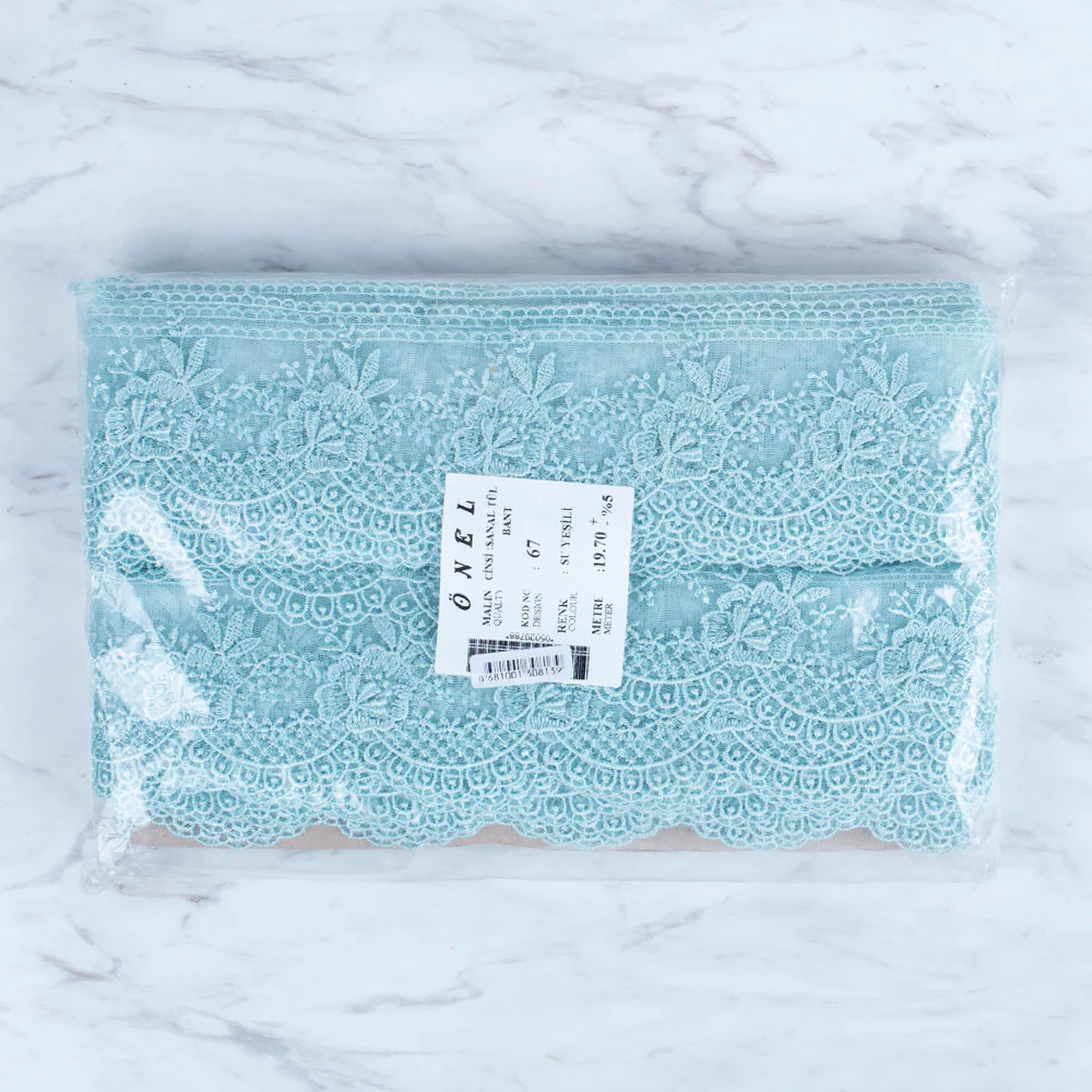 Önel Lace Ribbon, 7 cm, Sea Green, Flower Patterned - 67 - Image 3