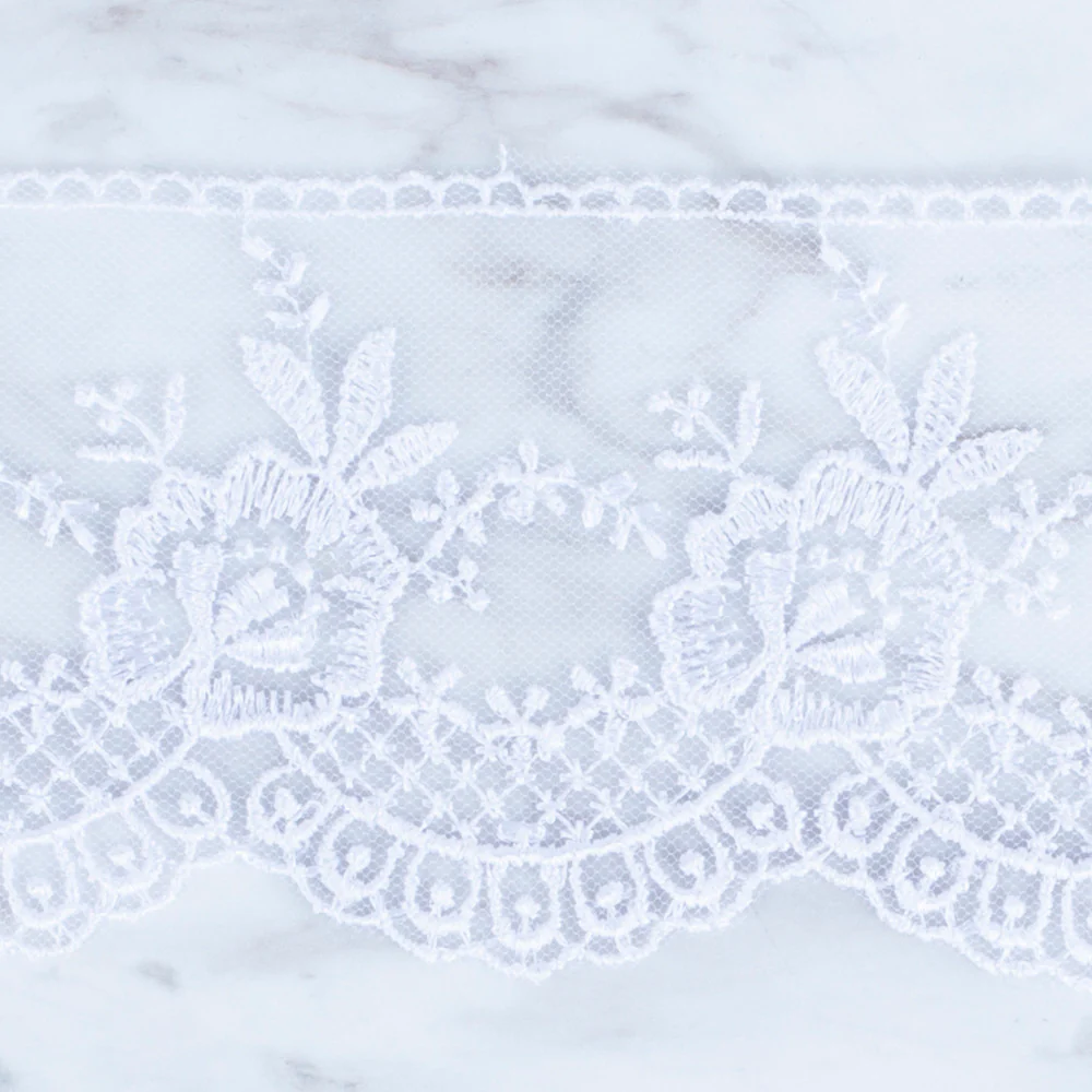 Önel Lace Ribbon, 7 cm, White, Flower Patterned - 67