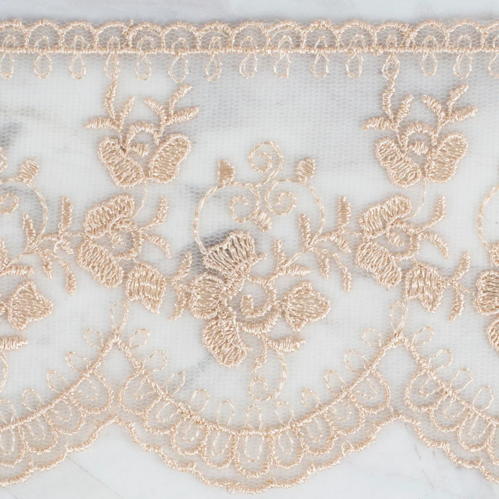 Önel Lace Ribbon, 9 cm, Beige, Flower Patterned - 672
