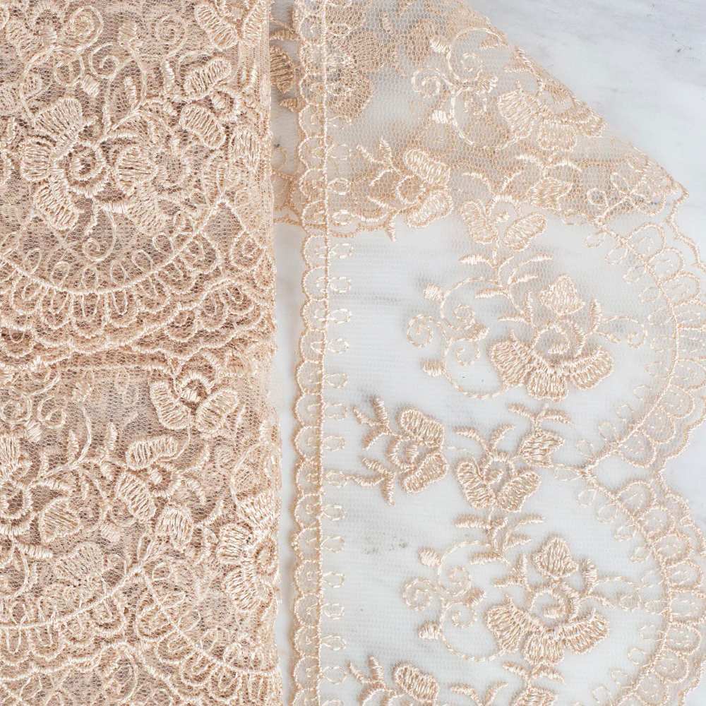 Önel Lace Ribbon, 9 cm, Beige, Flower Patterned - 672 - Image 2
