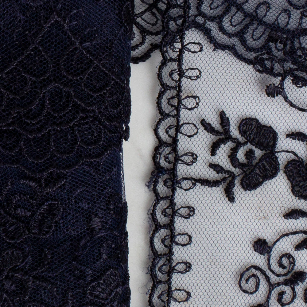Önel Lace Ribbon, 9 cm, Navy Blue, Flower Patterned - 672 - Image 2