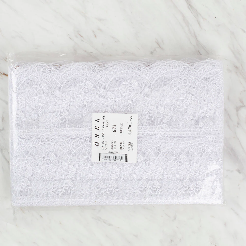 Önel Lace Ribbon, 9 cm, White, Flower Patterned - 672 - Image 3