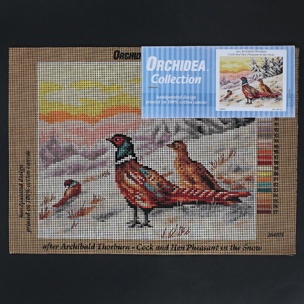 Orchidea 24x30 cm Archibald Thorburn - Cock And Hen Pheasant in The Snow Printed Gobelin 2648H
