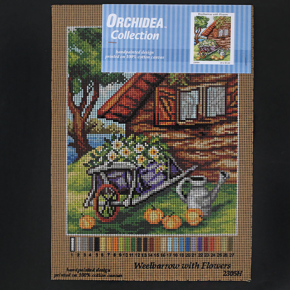 Orchidea 24x30 cm Weelbarrow With Flowers Printed Gobelin 2305H