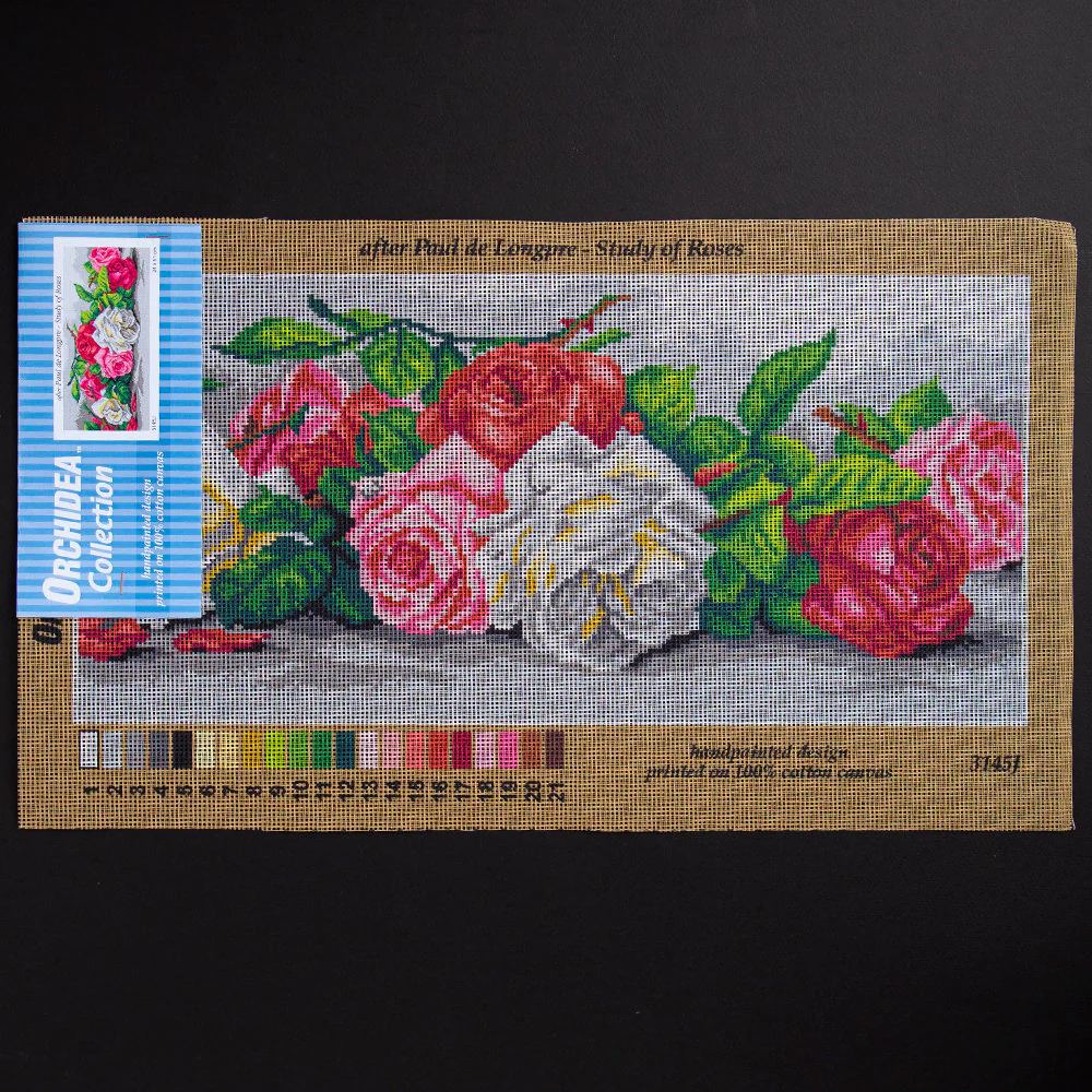 Orchidea 24x51cm Printed Gobelin, Paul de Longpre - Study of Roses - 3145J