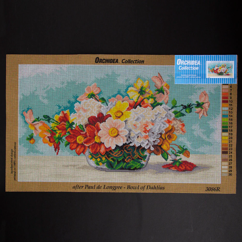 Orchidea 40x70cm Printed Gobelin, Paul de Longpre - Bowl of Dablias - 3086R