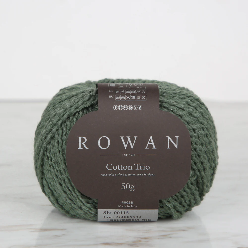 Rowan Cotton Trio Hand Knitting Yarn, Green - 00115