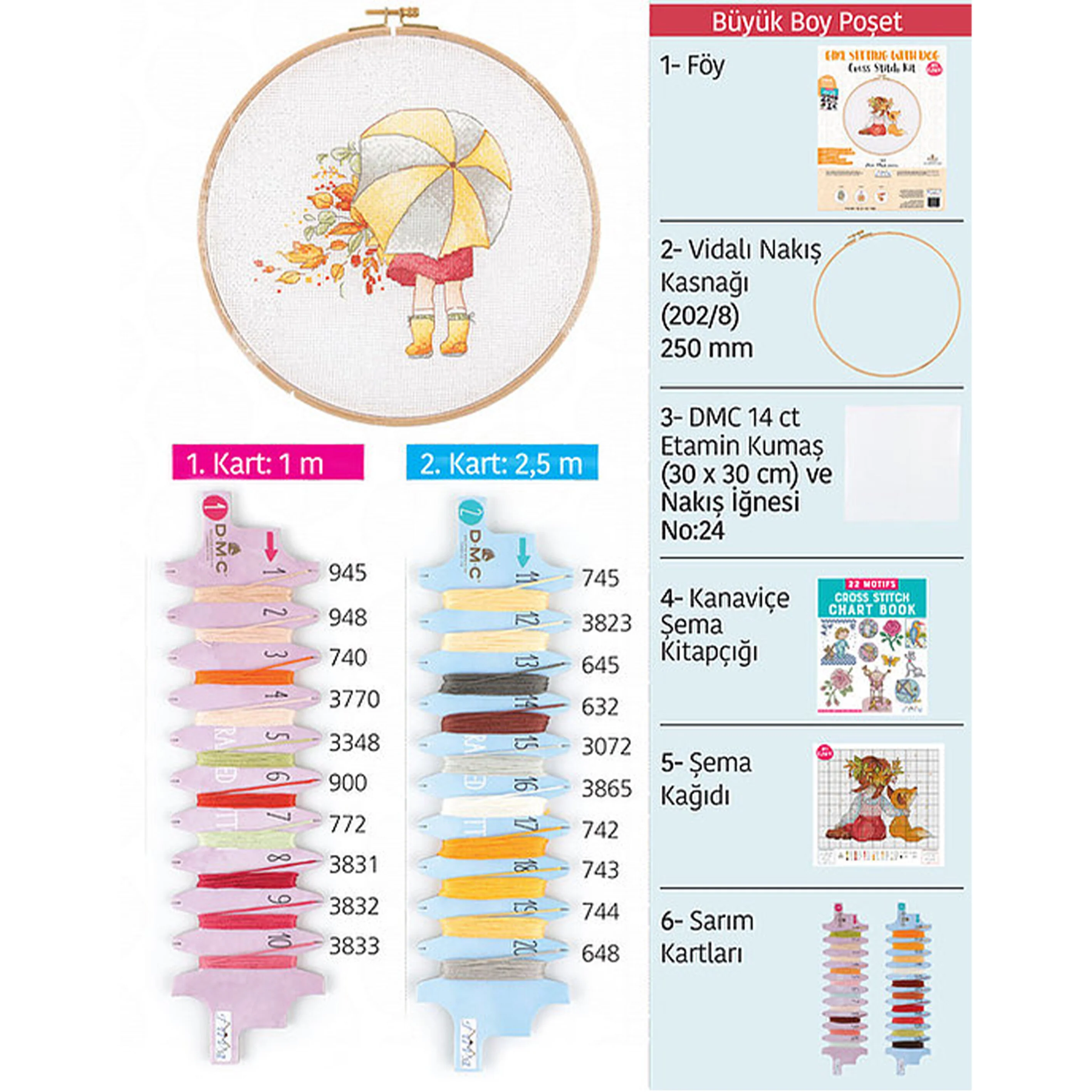 Tuva Cross Stitch Kit, Girl with Umbrella - E2607 - Image 4