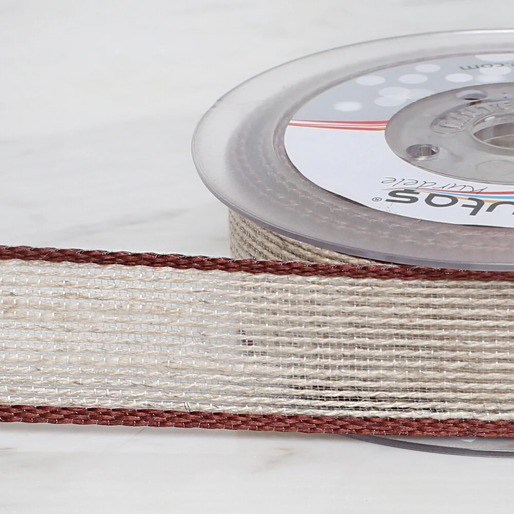 Ulutaş 2.5 cm 10 m Linen Ribbon, Brown - Image 3