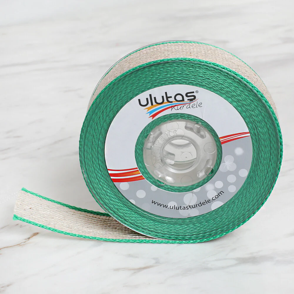 Ulutaş 2.5 cm 10 m Linen Ribbon, Green - Image 2