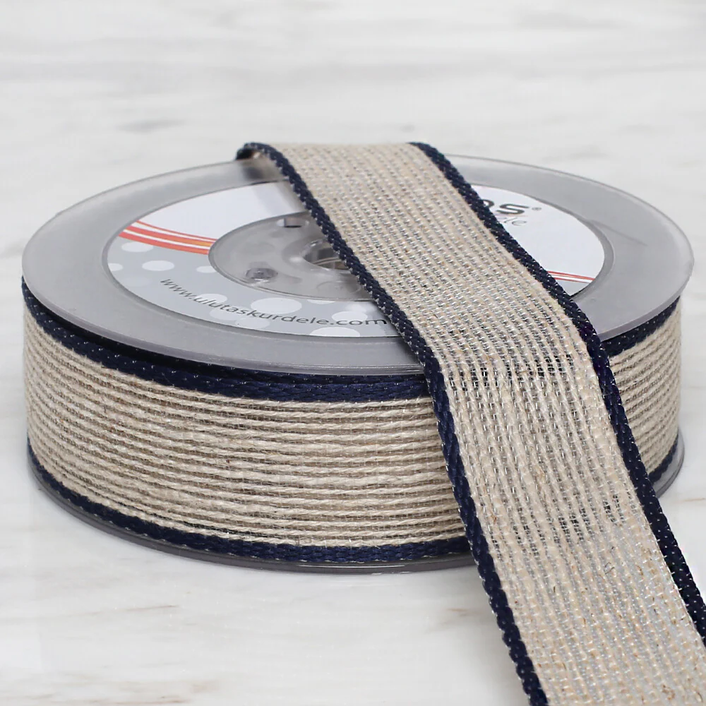 Ulutaş 2.5 cm 10 m Linen Ribbon, Navy Blue