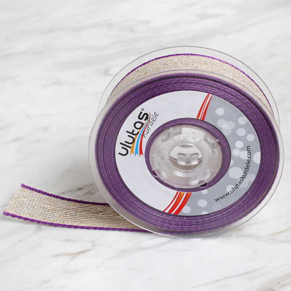 Ulutaş 2.5 cm 10 m Linen Ribbon, Purple - Image 2